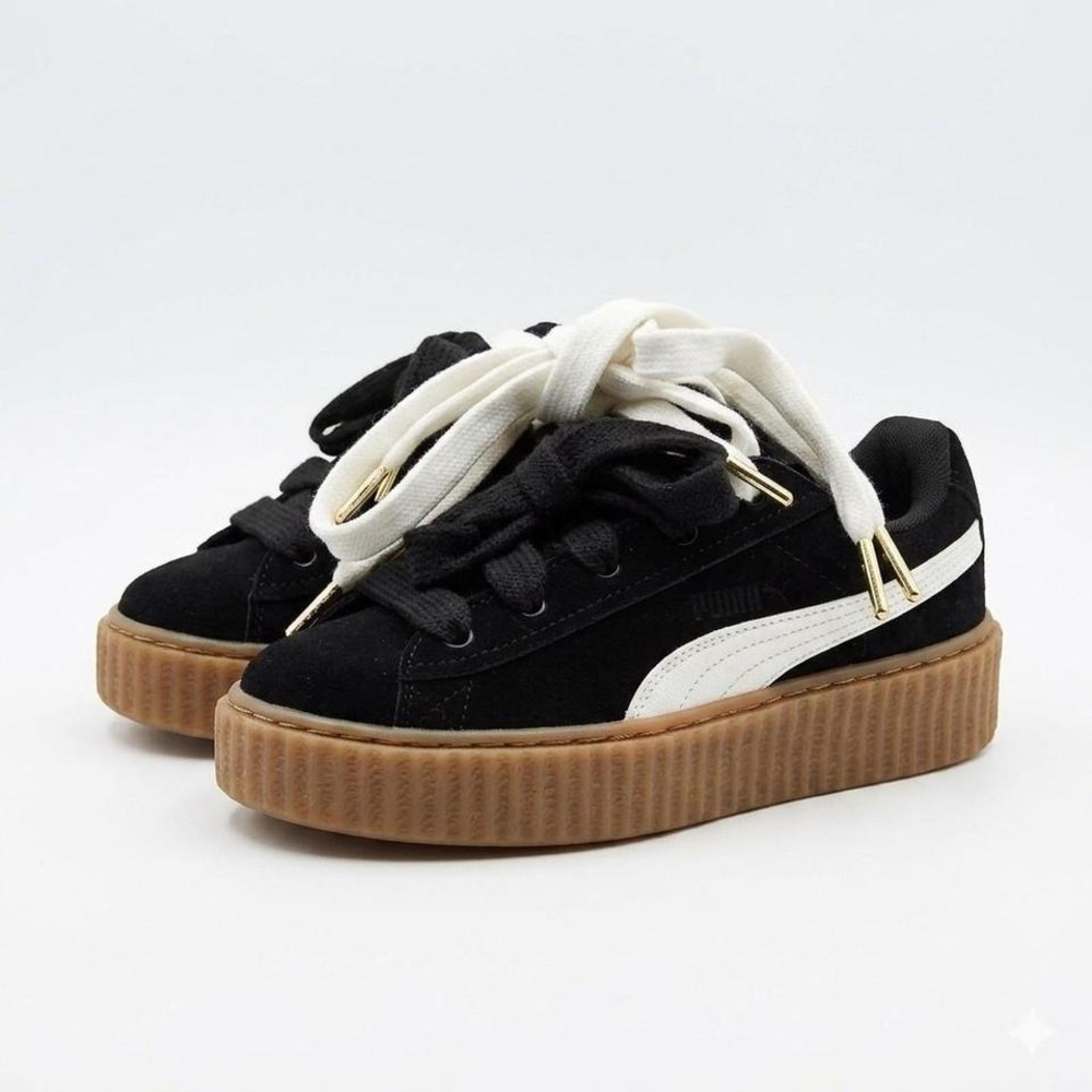 Puma Suede Platform Sneakers‎ in Black & White with Gum Sole